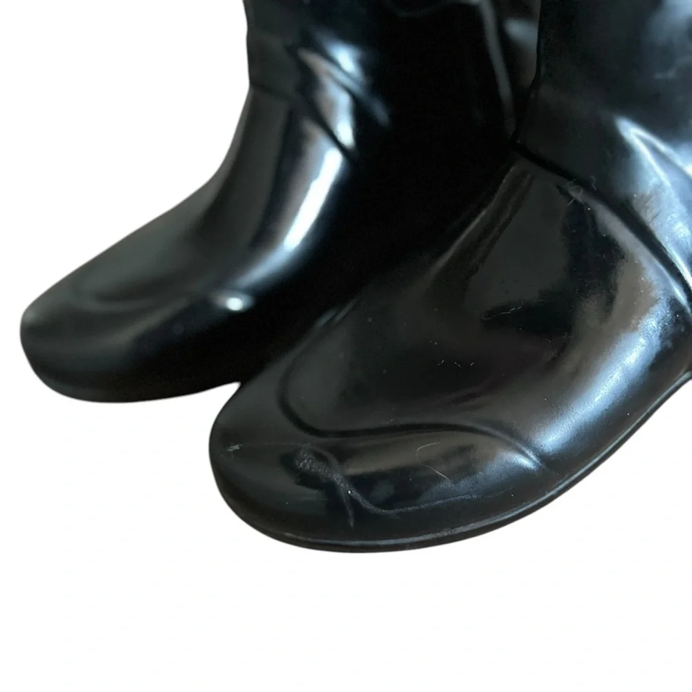 HUNTER Quilted Savoy Tall Pull On Black Refined Gloss Rain Boots